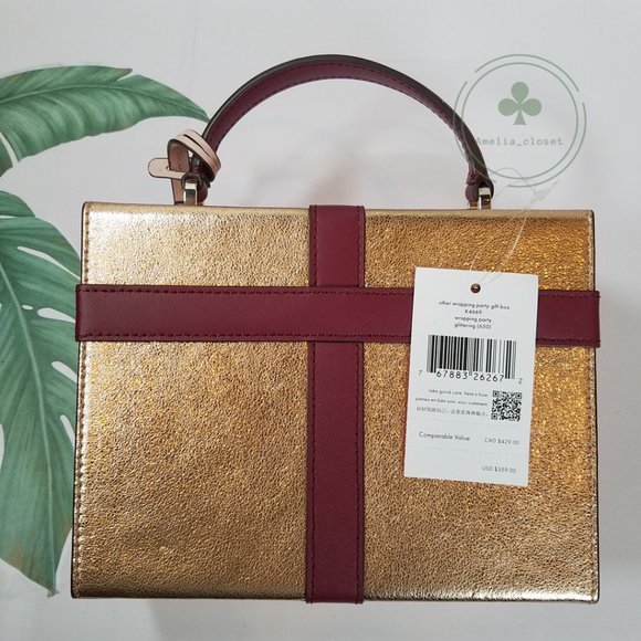 MAKE AN OFFER Kate Spade Wrapping Party Ribbon Bow Gift Box Crossbody Purse gold - Picture 4 of 9